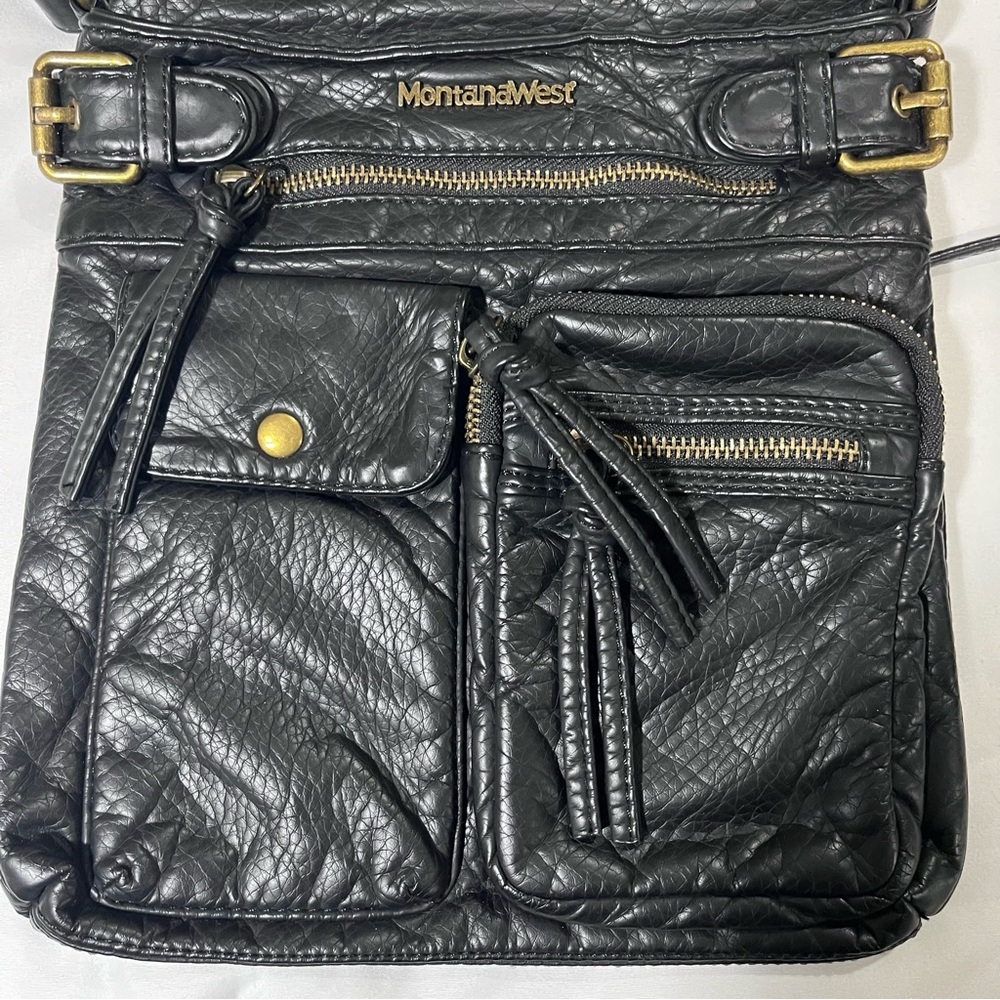 Montana West Buttery Soft Black Vegan Leather Crossbody Bag Purse Pocketbook - Picture 3 of 14